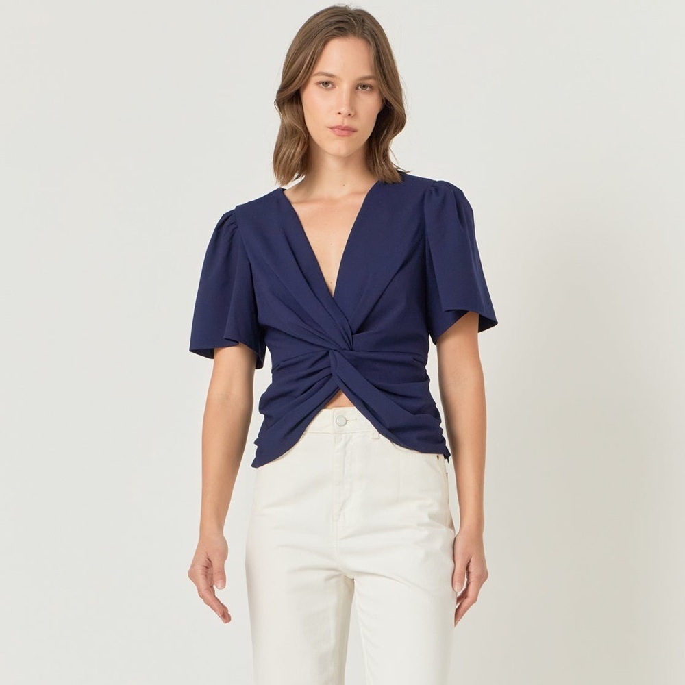 Endless Rose NAVY BLUE SOLID KNOTTED TOP